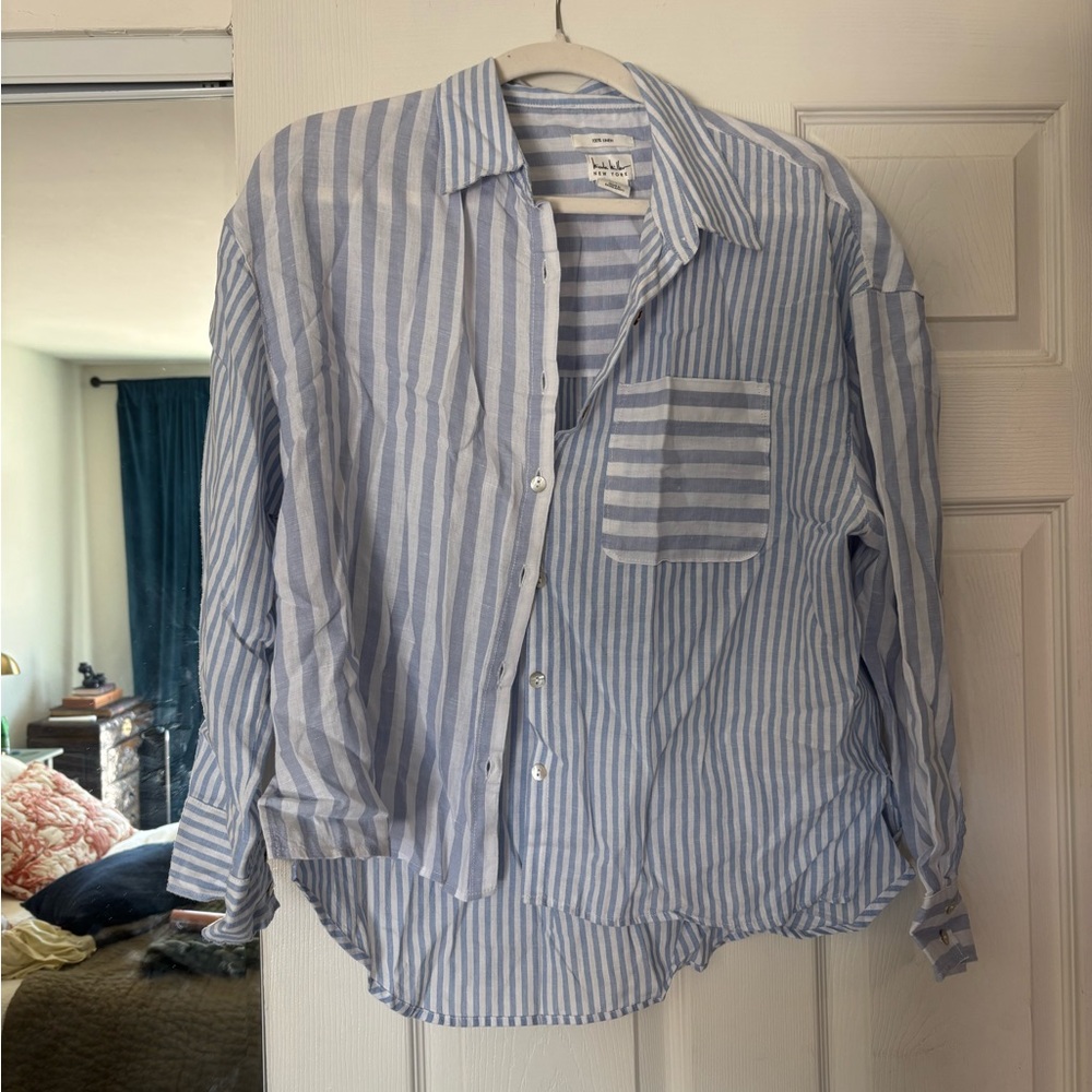 100% Linen Cropped Button Down Size L